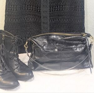 HOBO Black Leather Slouchy Shoulder Bag – Gold Hardware